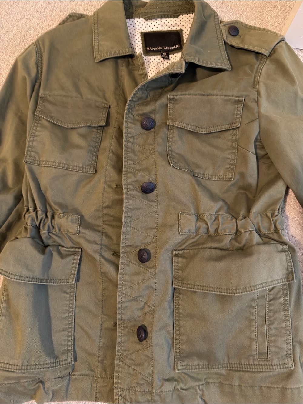 Banana Republic Olive Green Utility Jacket with Polka Dot Lining